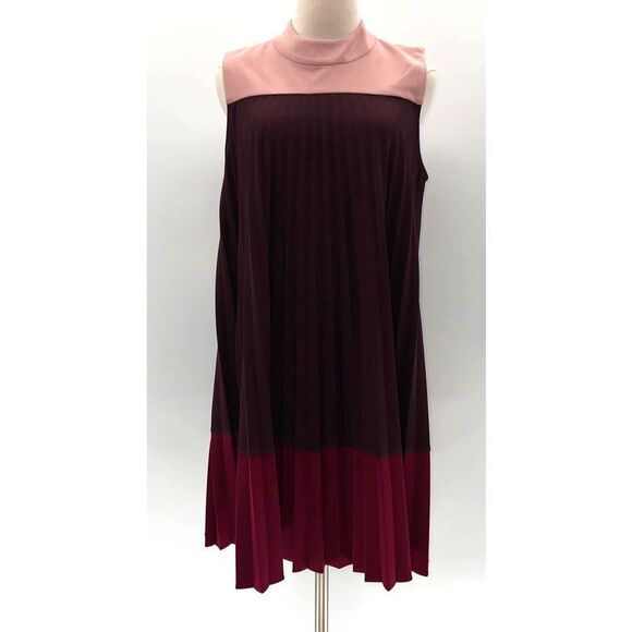 Alfani Color Blocked Blush/Purple/Pink Mock Neck Pleated Sleeveless Dress- 8 - Picture 1 of 13